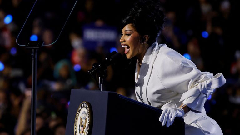 Cardi B at a campaign rally for Kamala Harris. Pic: Reuters