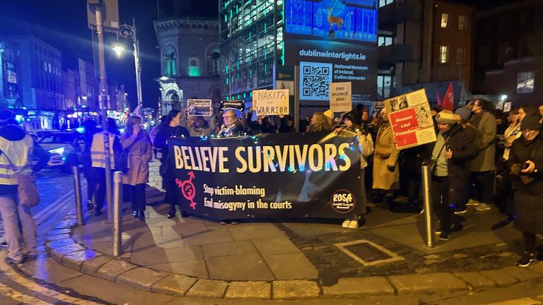 The demonstration in Dublin called for increased action on violence. 
Pic: PA