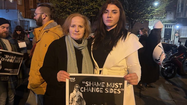 Ruth Coppinger and Natasha O'Brien at the solidarity march.
Pic: PA