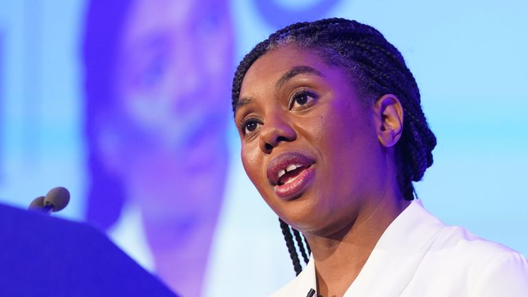 Conservative party leader Kemi Badenoch speaking at the Confederation of British Industry (CBI) conference.
Pic: PA
