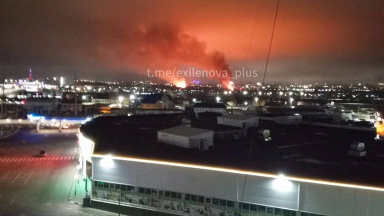 Smoke rising from the direction of a Russian military facility in a picture first uploaded on 10 November. Ukraine claims it struck an ammunition warehouse at the facility that night. Pic: Telegram