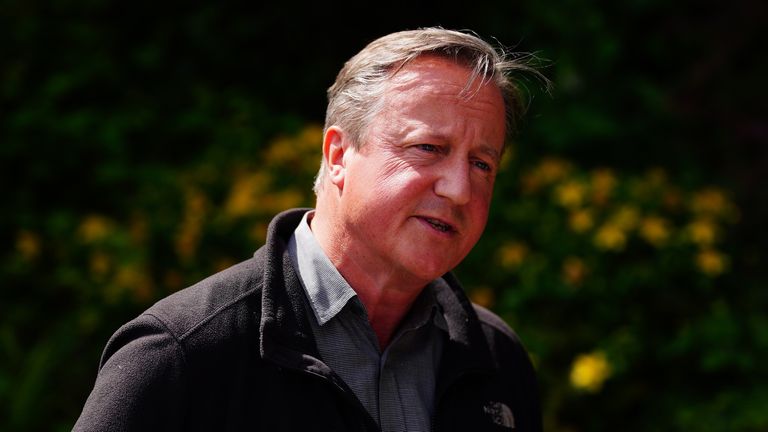 Foreign Secretary Lord David Cameron speaks to the media during a visit to the Lamb Inn in Axbridge, Somerset, while on the General Election campaign trail. Picture date: Wednesday June 19, 2024.
