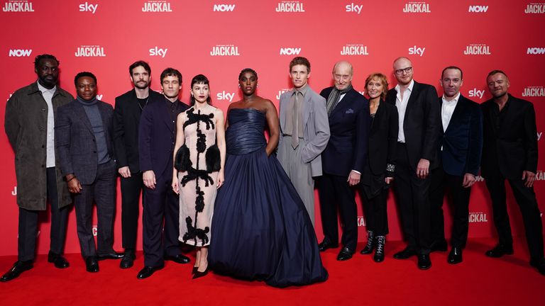 (left to right) Sule Rimi, Chukwudi Iwuji, Jon Arias, Nick Blood, Ursula Corbero, Lashana Lynch, Eddie Redmayne, Charles Dance, Lia Williams, Ben Hall, Jonjo O'Neill and Richard Dormer attending the Day of the Jackal UK premiere at Queen Elizabeth Hall in London. Picture date: Tuesday October 22, 2024.