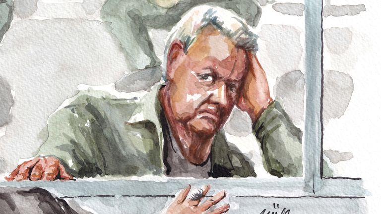 A sketch of Dominique Pelicot during the trial in September. Pic: Reuters
