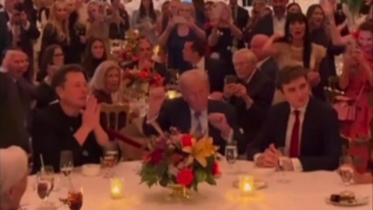 Donald Trump danced to his unofficial anthem, YMCA, during his Thanksgiving event at his house in Palm Beach, Florida.