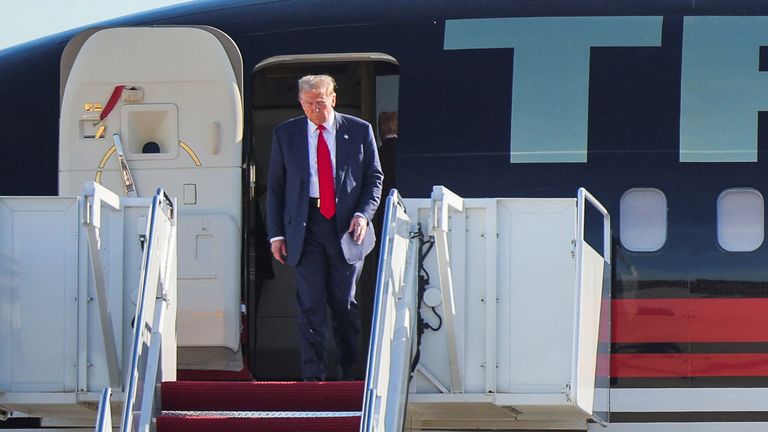 Donald Trump arrives prior to meeting with President Joe Biden.
Pic: Reuters