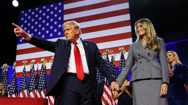 Donald Trump and his wife Melania at an election rally in Florida. Pic: Reuters