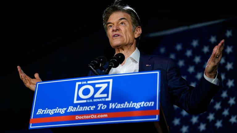 Mehmet Oz campaigning for Senate in 2022. Pic: AP