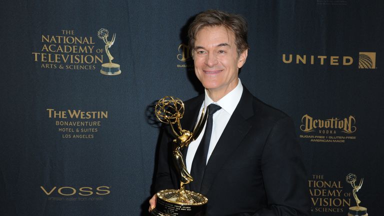 Dr Oz holding his Emmy for outstanding talk show host in 2016. Pic: Richard Shotwell/Invision/AP