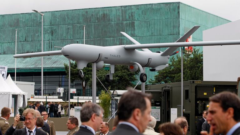 A Watchkeeper drone on display in France in 2012.
File pic: AP