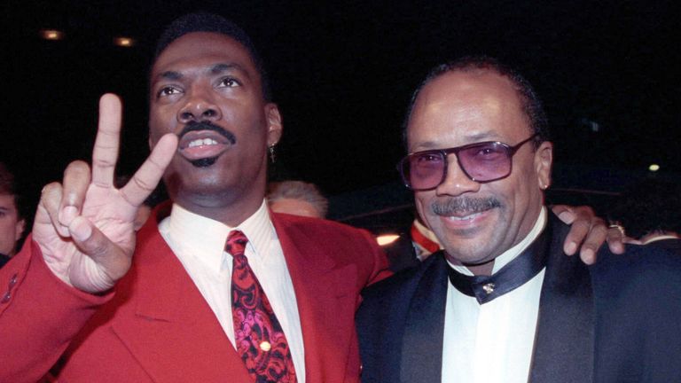 Jones with film star Eddie Murphy in 1991. Photo: Reuters