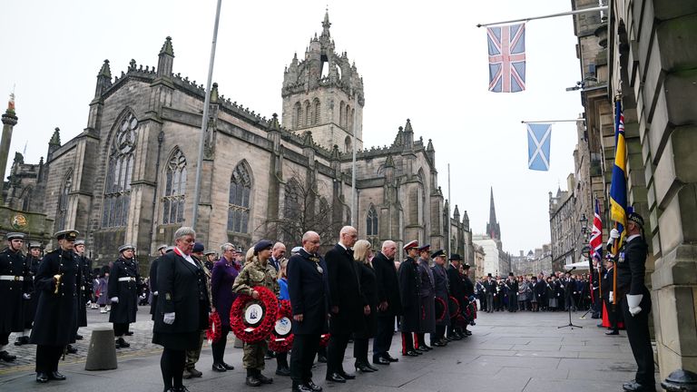 First Minister John Swinney (front row 2nd left) and others during Remembrance commemorations in Edinburgh. Pic: PA