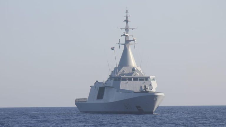 Egyptian military vessel searching for survivors from the 34-metre-long tourist boat Sea Story which sank on Monday south of the Egyptian coastal town of Marsa Alam with 44 people on board. Pic: Egyptian Armed Forces