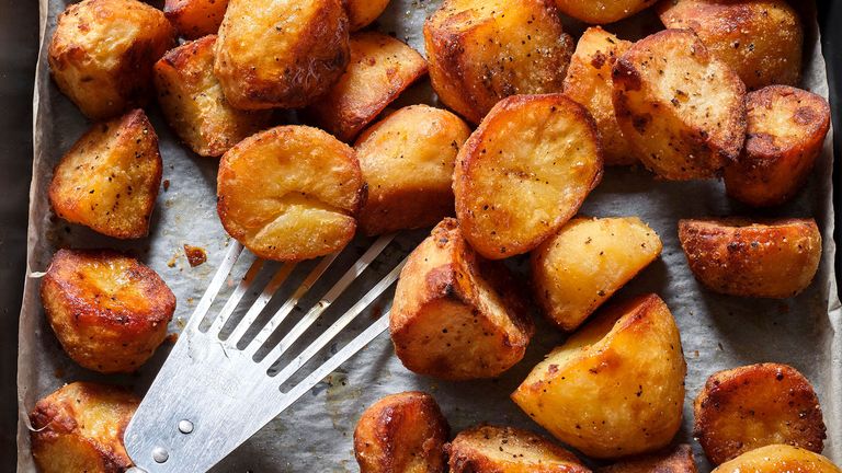 A dish of roasted 'Finding Nemo' potatoes, a hybrid potato named after the cartoon fish.
Pic: Tesco/PA 