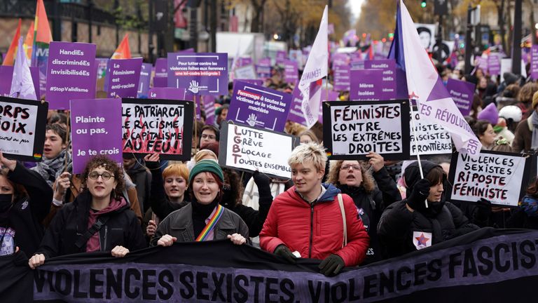 Protesters marching in Paris. Pic: Reuters