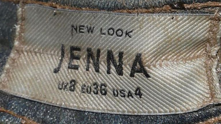 The inside tag of the jeans the woman was wearing. Pic: PA/Greater Manchester Police