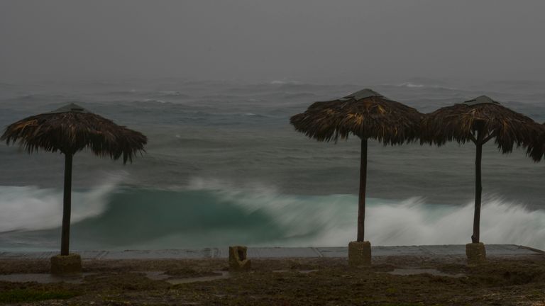 Waves interruption  connected  the formation  during the passing of Hurricane Rafael successful  Havana, Cuba, Wednesday, Nov. 6, 2024. (AP Photo/Ramon Espinosa)