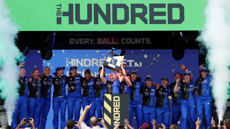 London Spirit's Heather Knight lifts the trophy after winning The Hundred Women's Final at Lord's, London. Picture date: Sunday August 18, 2024.