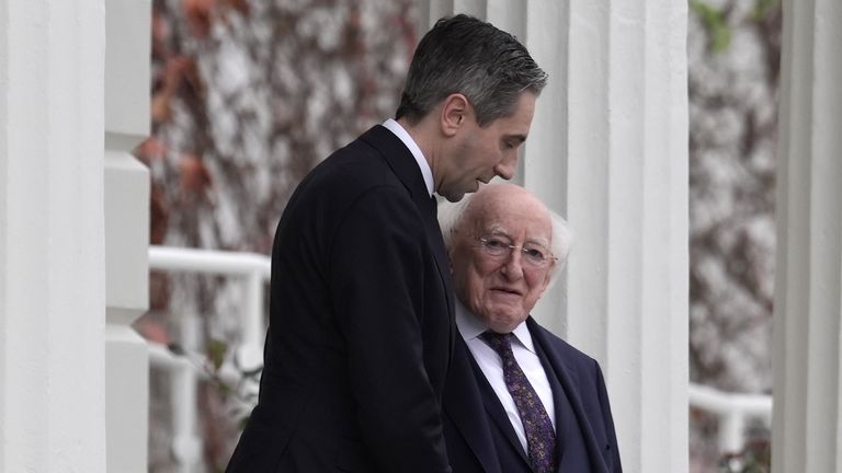 President Michael D Higgins (right) and Taoiseach Simon Harris after dissolving parliament. 
Pic: PA