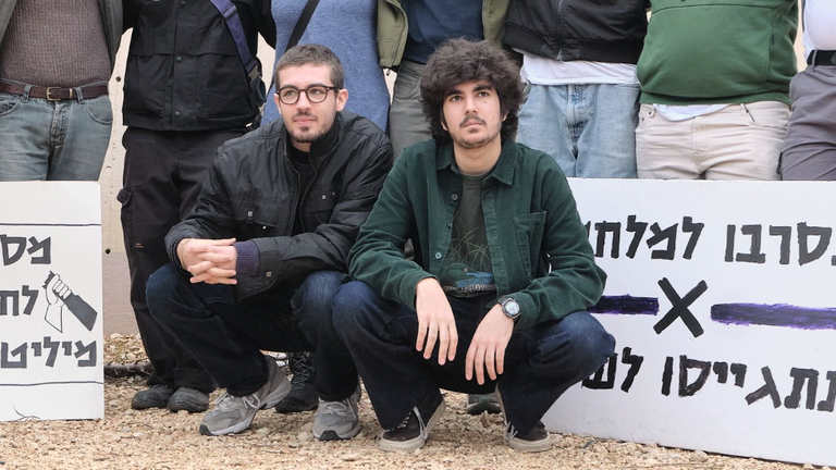 Soul and Iddo at a protest held before they refused to enlist and were jailed