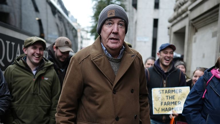 Jeremy Clarkson arrives in central London to join the farmers protest over the changes to inheritance tax (IHT) rules in the recent budget with introduce new taxes on farms worth more than ..1 million. Picture date: Tuesday November 19, 2024. PA Photo. Farmers have reacted over the inheritance tax changes for farming businesses, which limit the 100% relief for farms to only the first ..1 million of combined agricultural and business property. For anything above that, landowners will pay a 20% tax rate, rather than the standard 40% rate of inheritance tax (IHT) applied to other land and property. PA Photo. Photo credit should read: Aaron Chown/PA Wire