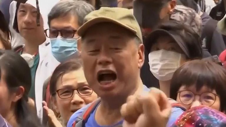 Jimmy Lai during a protest in 2019