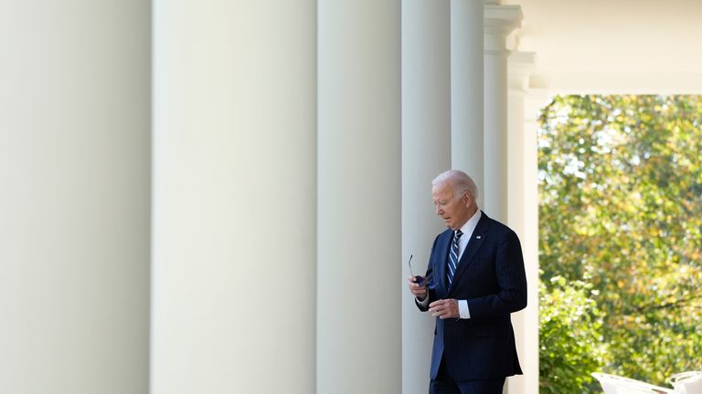 President Joe Biden walks to speak in the Rose Garden of the White House in Washington, Thursday, Nov. 7, 2024. (AP Photo/Mark Schiefelbein)