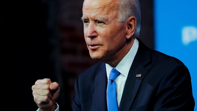 Joe Biden addresses the nation after the US Electoral College formally confirmed his victory over President Donald Trump in the 2020 election. Pic: Reuters