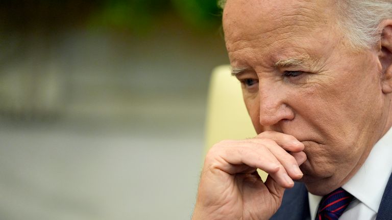 President Joe Biden listens during a gathering  with Iraq&#39;s Prime Minister Shia al-Sudani successful  the Oval Office of the White House, Monday, April 15, 2024, successful  Washington. (AP Photo/Alex Brandon)