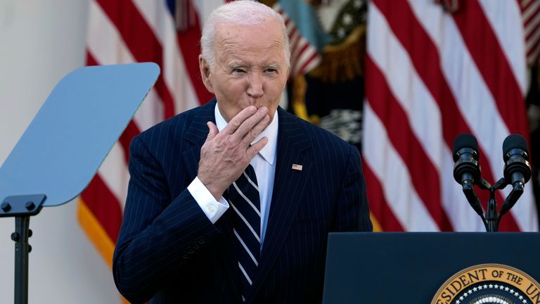 President Joe Biden after speaking in the Rose Garden of the White House in Washington, Thursday, Nov. 7, 2024. (AP Photo/Susan Walsh)