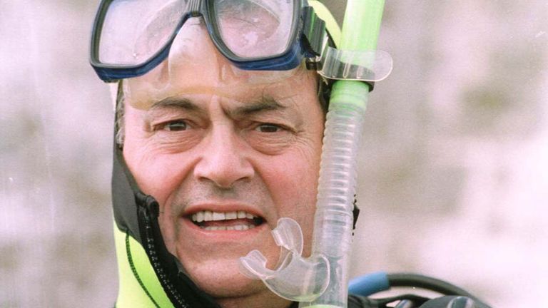 John Prescott diving off the coast of Northumberland in celebration of World Oceans Day in 1997. 
Pic: PA