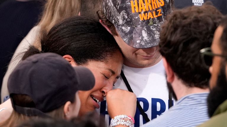 Supporters react after Vice President Kamala Harris delivered a concession speech for the 2024 presidential election on the campus of Howard University in Washington, Wednesday, Nov. 6, 2024. (AP Photo/J. Scott Applewhite)