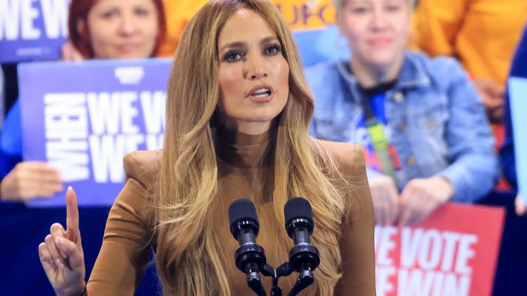 Jennifer Lopez at the rally in Las Vegas. Pic: Reuters