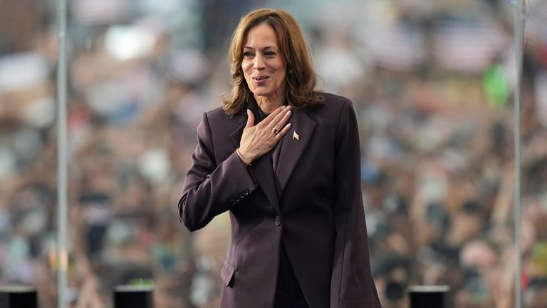 Vice President Kamala Harris gestures as she delivers a concession speech for the 2024 presidential election, Wednesday, Nov. 6, 2024, on the campus of Howard University in Washington. (AP Photo/Stephanie Scarbrough)