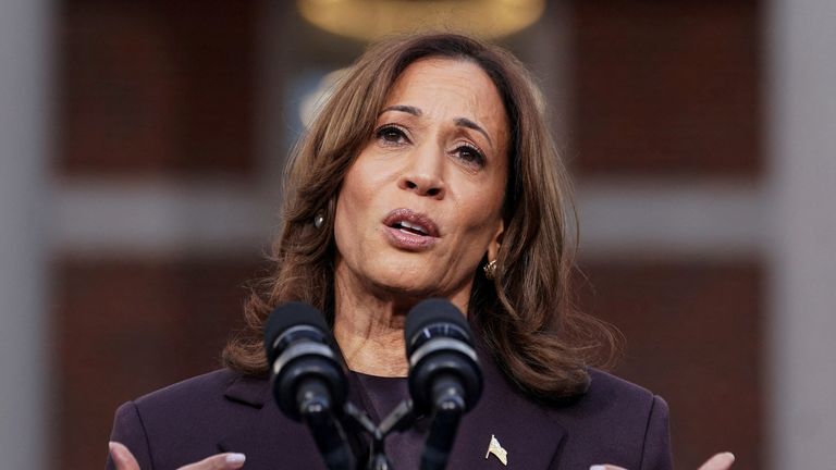 Democratic presidential nominee U.S. Vice President Kamala Harris reacts as she delivers remarks, conceding the 2024 U.S. presidential election to President-elect Donald Trump, at Howard University in Washington, U.S., November 6, 2024. REUTERS/Kevin Lamarque TPX IMAGES OF THE DAY
