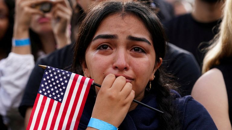 Some of Ms Harris's supporters were in tears at her concession speech. Pic: Reuters