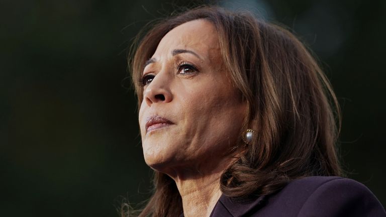 Democratic presidential nominee U.S. Vice President Kamala Harris reacts as she delivers remarks, conceding 2024 U.S. presidential election to President-elect Donald Trump, at Howard University in Washington, U.S., November 6, 2024. REUTERS/Kevin Lamarque
