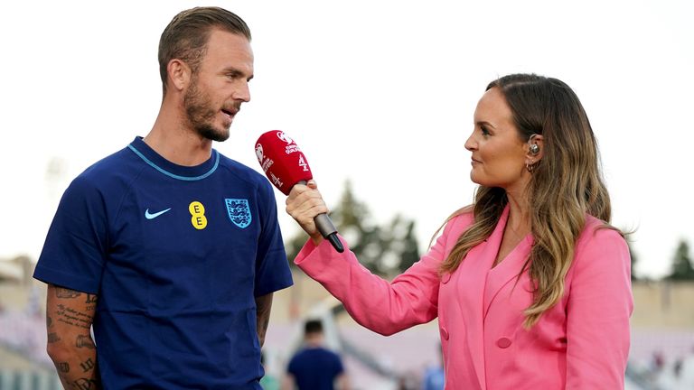 Kelly Somers interviews England international James Maddison during before Euro 2024 qualifier. Pic: PA