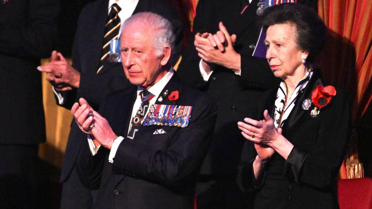 King Charles and Princess Anne. applaud.
Pic: Reuters