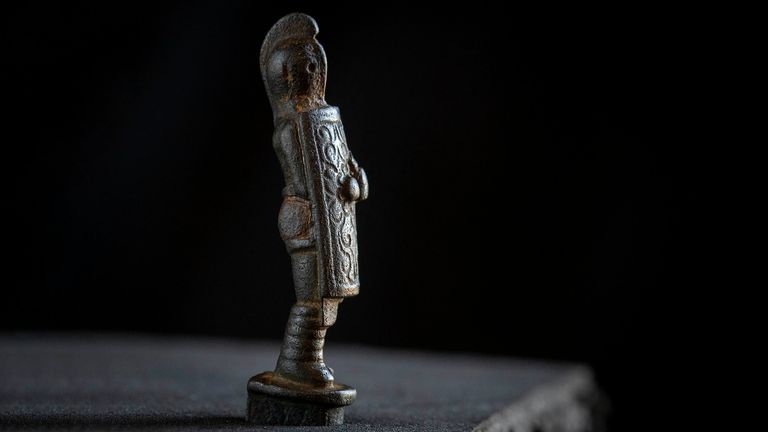 The knife handle featuring a gladiator will be displayed at Hadrian's Wall in 2025. Pic: Phil Wilkinson/English Heritage/PA 