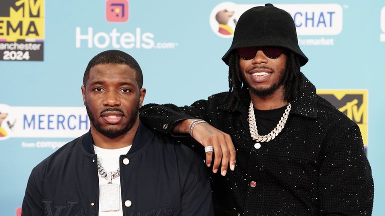 Konan and Krept attending the MTV Europe Music Awards 2024 at the Co-Op Live Arena, Manchester. Picture date: Sunday November 10, 2024. PA Photo. Photo credit should read: Ian West/PA Wire 