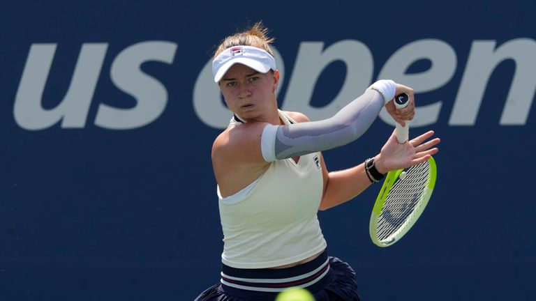 Barbora Krejcikova, of the Czech Republic, during the second round of the U.S. Open tennis championships, Wednesday, Aug. 28, 2024, in New York. (AP Photo/Kirsty Wigglesworth)