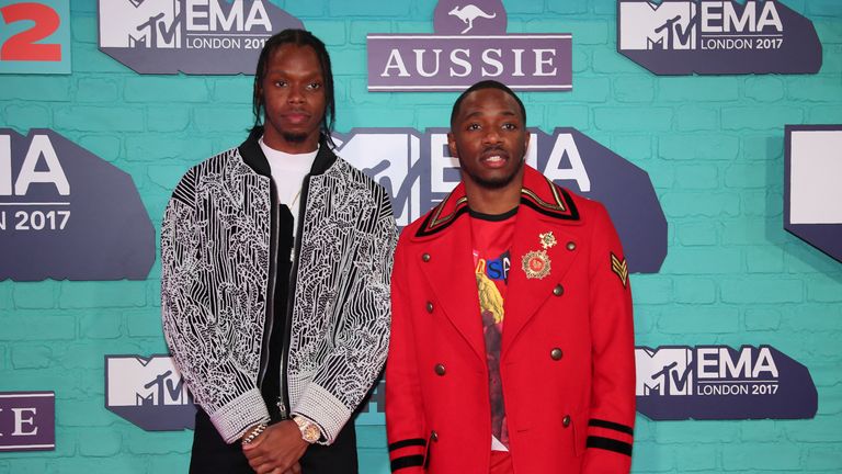 British rap duo Krept and Konan arrives at the 2017 MTV Europe Music Awards at Wembley Arena in London, Britain, November 12, 2017. REUTERS/Hannah McKay