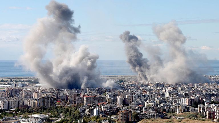 Smoke billows over Beirut's southern suburbs, after an Israeli strike, amid the ongoing hostilities between Hezbollah and Israeli forces, as seen from Baabda, Lebanon, November 26, 2024. REUTERS/Mohamed Azakir