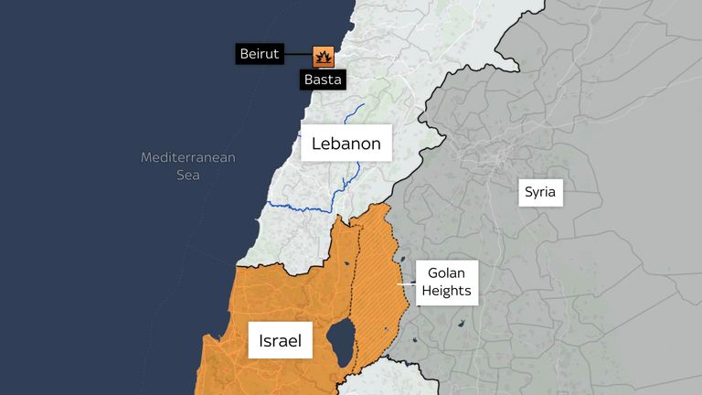 Map of Lebanon and Israel