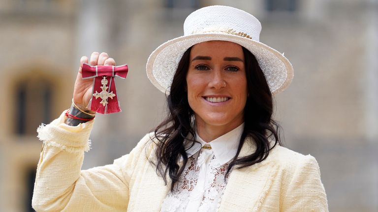 Lucy Bronze poses with her MBE medal at Windsor Castle in May 2023. Image: AP