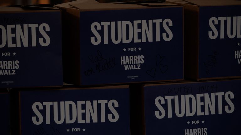 Students built a 'blue wall' of boxes