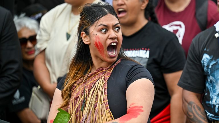 The Maori haka was performed as people marched on the country's parliament.
Pic: AP