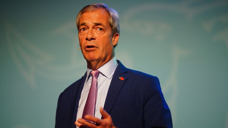 Nigel Farage at the Reform UK Welsh Conference at the Celtic Manor hotel in Newport. Pic: PA