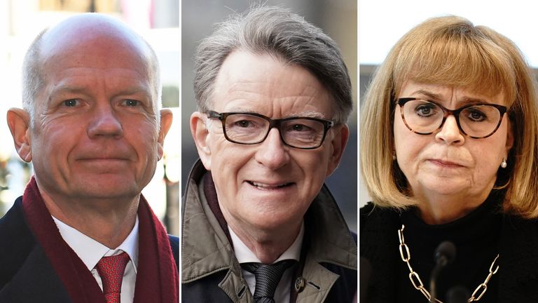 comp of PA images (all three) of William Hague, Peter Mandelson, and Lady Elish Angiolini